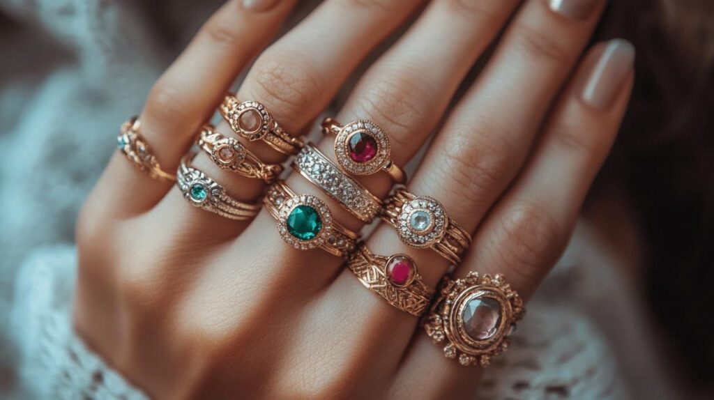 De l’Alliance a la Bague Fantaisie : Comment Creer un Look Multi-Bagues Harmonieux